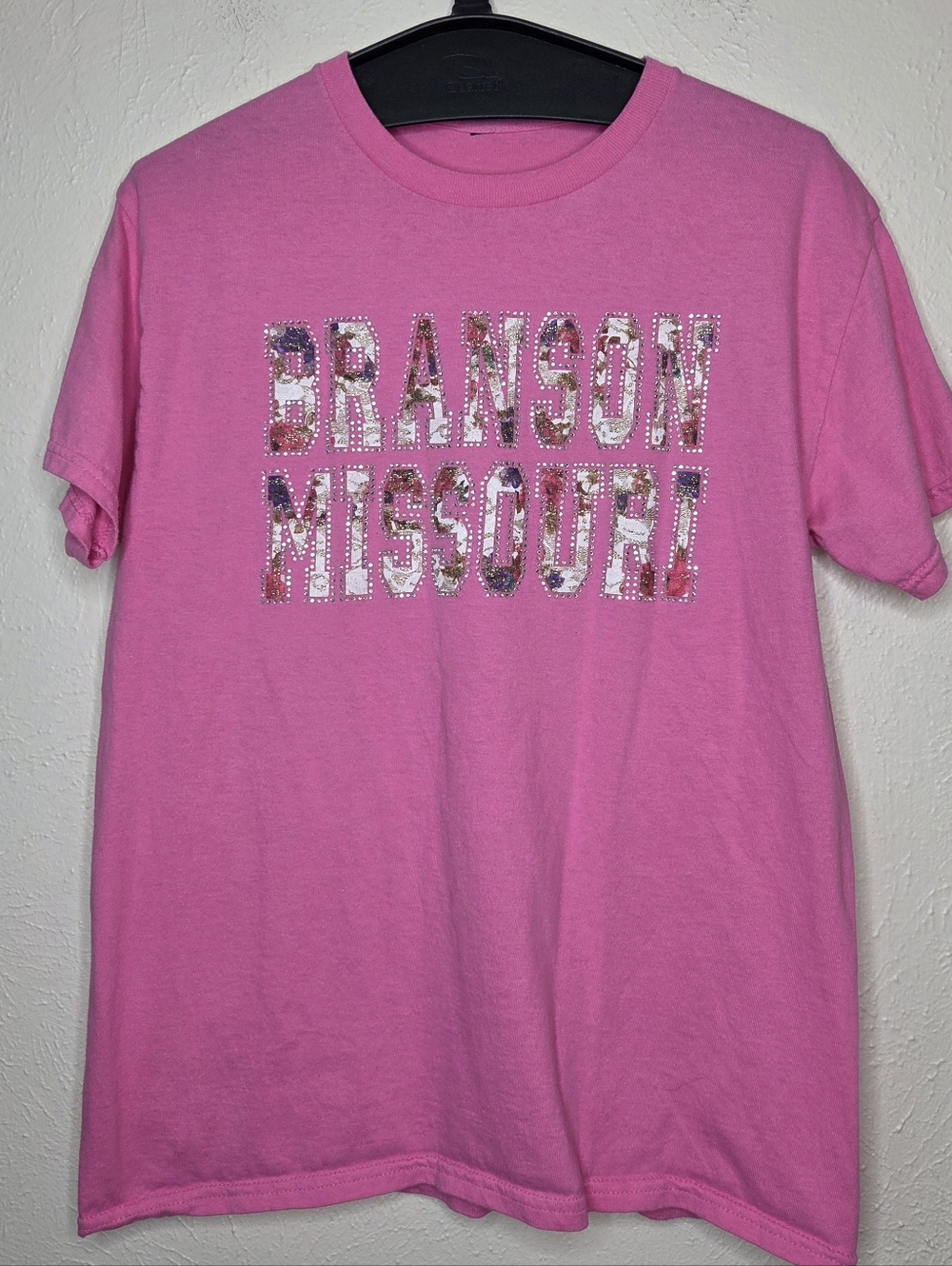 Y2K Branson Missouri Rhinestone Graphic Tee Pink Destination Bling Shirt McBling